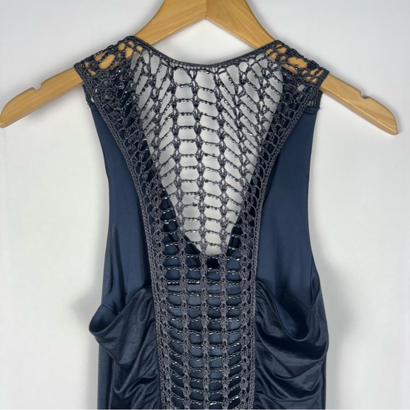 Bebe Ruched Bodycon Cowl Neck Dark Blue Midi Dress - Picture 4 of 7